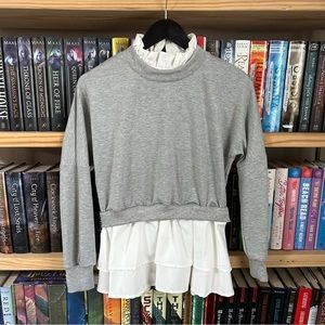 Oxeya Grey Layered Sweatshirt with Ruffled Undershirt Size Small